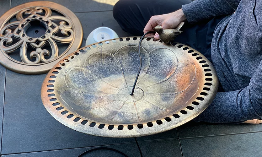 diy waterfountain bird bath kabel wire